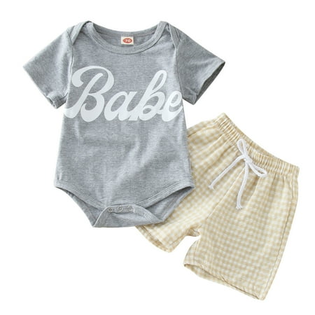 Newborn Infant Boys Girls Cute Fashion Child Clothes Summer Short Sleeve Letter Romper Tops Plaid Shorts 0-18 Months Casual Spring Casual Child Infant Outfits Set
Newborn Infant Boys Girls Cute Fashion Child Clothes Summer Short Sleeve Letter Romper Tops Plaid Shorts 0-18 Months Casual Spring Casual Child Infant Outfits Set