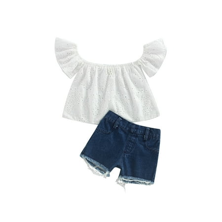 Bagilaanoe 2PCS Toddler Baby Girls Denim Shorts Set Short Sleeve Off-shoulder Hollowed T-shirt Tops Shorts 6M 12M 18M 24M 3T 4T Summer Casual Outfit
Bagilaanoe 2PCS Toddler Baby Girls Denim Shorts Set Short Sleeve Off-shoulder Hollowed T-shirt Tops Shorts 6M 12M 18M 24M 3T 4T Summer Casual Outfit