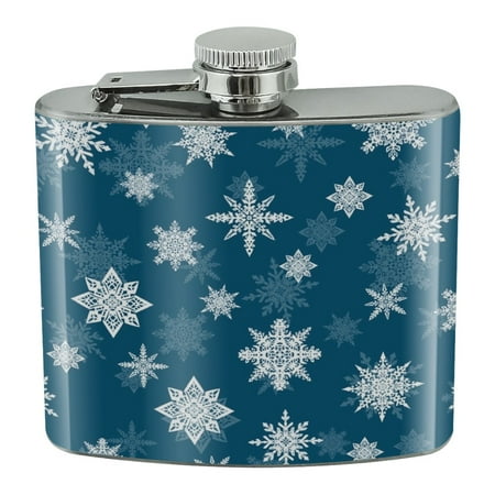 Snowflakes on Blue Tile Pattern Stainless Steel 5oz Hip Drink Kidney Flask