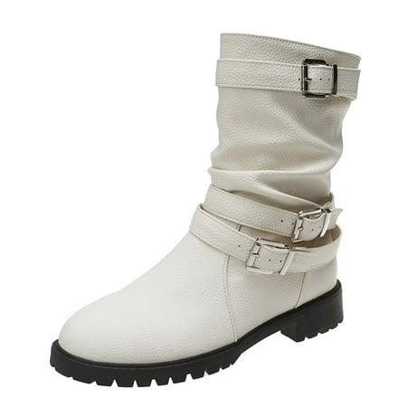 Ladies Solid Color Wrinkled Leather Belt Buckle Chunky Heel Fashion Mid Boots
Ladies Solid Color Wrinkled Leather Belt Buckle Chunky Heel Fashion Mid Boots