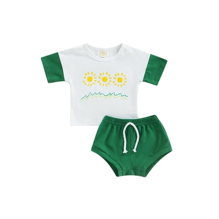 Suanret Newborn Baby Boys Girls Short Outfits Sun Printed Short Sleeve Contrast Color Patchwork Tops+Shorts Set Green 12-18 Months
Suanret Newborn Baby Boys Girls Short Outfits Sun Printed Short Sleeve Contrast Color Patchwork Tops+Shorts Set Green 12-18 Months