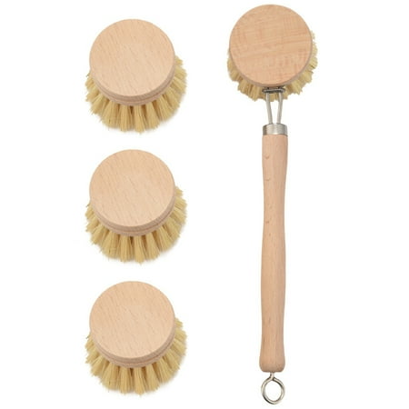 Wear Resistant Kitchen Dish Brush Retro Wooden Pot Brush with Long Handle - Pot Cleaning Brush with Replaceable Head