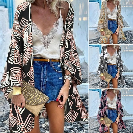 Yinreli Women Blouse Geometric Print Batwing Sleeve Summer Bohemian Sun Protection Long Cardigan for Daily Wear
Yinreli Women Blouse Geometric Print Batwing Sleeve Summer Bohemian Sun Protection Long Cardigan for Daily Wear