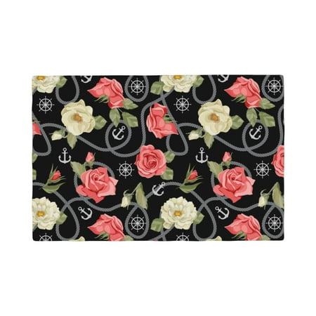 Placemats Set of 4 Vintage roses anchors rope black Heat Resistant Non - Slip Place mats Waterproof table mat for Kitchen Dining-4片装 
Placemats Set of 4 Vintage roses anchors rope black Heat Resistant Non - Slip Place mats Waterproof table mat for Kitchen Dining-4片装