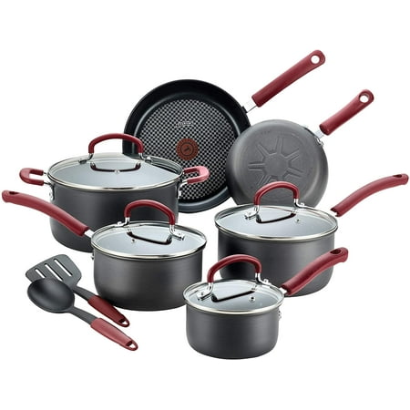 

T-fal Titanium Advanced Nonstick Cookware Set 12 Piece Thermo-Spot Heat Indicator Includes Frying Pans Saucepans Saute Pan Dutch Oven with Lid and Utensils Dishwasher Safe Black