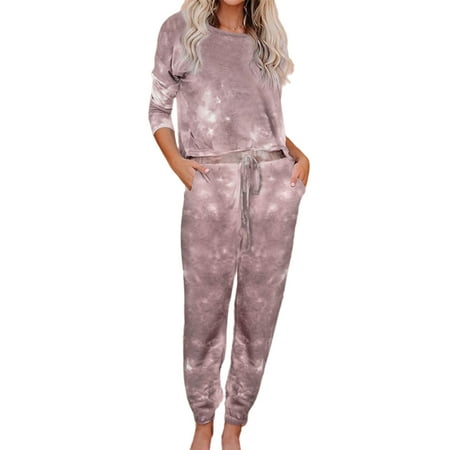 Wome s Pajama Set Tie Dye Printed Round Collar Long Sleeved Tops & Long Pants Sleepwear Set with 2 Pockets Red XL 
Wome s Pajama Set Tie Dye Printed Round Collar Long Sleeved Tops & Long Pants Sleepwear Set with 2 Pockets Red XL