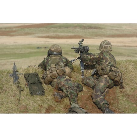 British Army soldiers participate in sustained fire training Canvas Art - Andrew ChittockStocktrek Images (34 x 23)