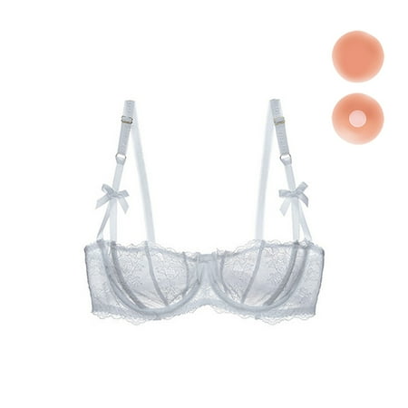 Women s Lace Unlined Balconette Demi-Cup Underwire Sheer Bra with Reusable Adhesive Cover
Women s Lace Unlined Balconette Demi-Cup Underwire Sheer Bra with Reusable Adhesive Cover