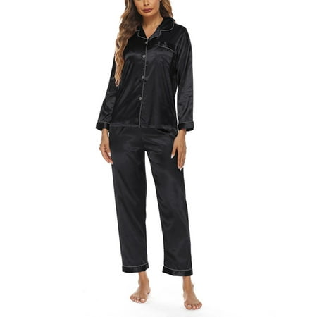 UKAP Women s Loungewear Lapel Notch Collar Tops and Pajama Pants Sleepwear Set Two Piece Nightwear Button Satin Homewear Set
UKAP Women s Loungewear Lapel Notch Collar Tops and Pajama Pants Sleepwear Set Two Piece Nightwear Button Satin Homewear Set