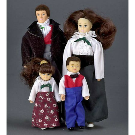 Victorian Brunette Doll Family of 4 Dollhouse Miniature Set