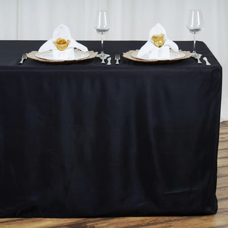BalsaCircle 8 feet Black Fitted Polyester Tablecloth Wedding Table Linens