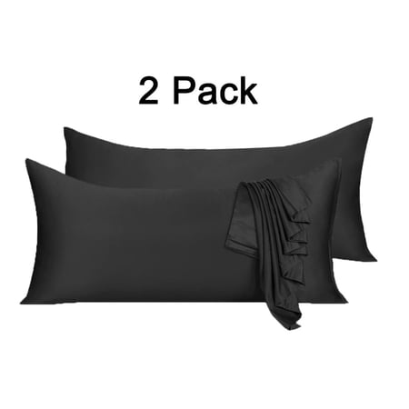 2Pack Body Pillow Cover with Zipper Silky Satin Long Pillowcases for Hair & Skin Black 21x60inch