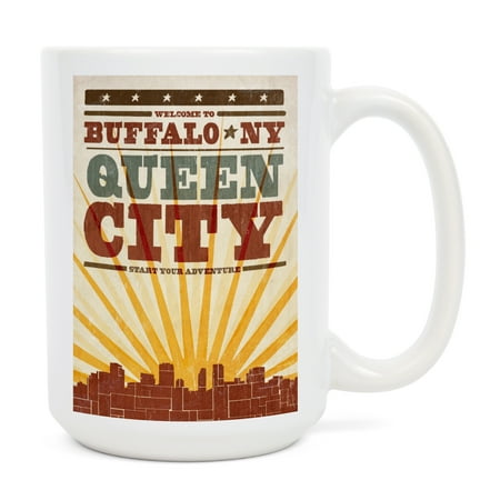 15 fl oz Ceramic Mug Buffalo New York Skyline and Sunburst Screenprint Style Dishwasher & Microwave Safe
15 fl oz Ceramic Mug Buffalo New York Skyline and Sunburst Screenprint Style Dishwasher & Microwave Safe