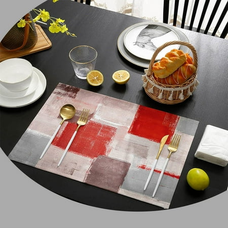 Red Brown Placemats Set of 6 for Dining Table Cotton Linen Heat Insulating Kitchen Table Mats Durable Washable Red and Grey Abstract Geometric Farmhouse Placemat for Dinner Party
Red Brown Placemats Set of 6 for Dining Table Cotton Linen Heat Insulating Kitchen Table Mats Durable Washable Red and Grey Abstract Geometric Farmhouse Placemat for Dinner Party