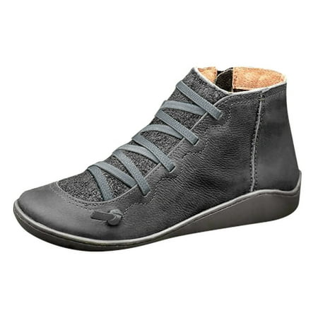 Boots for Women Casual Flat Leather Retro Lace Up Boots Side Zipper Round Toe Shoe Boots Women Ankle Boots PU Grey
Boots for Women Casual Flat Leather Retro Lace Up Boots Side Zipper Round Toe Shoe Boots Women Ankle Boots PU Grey
