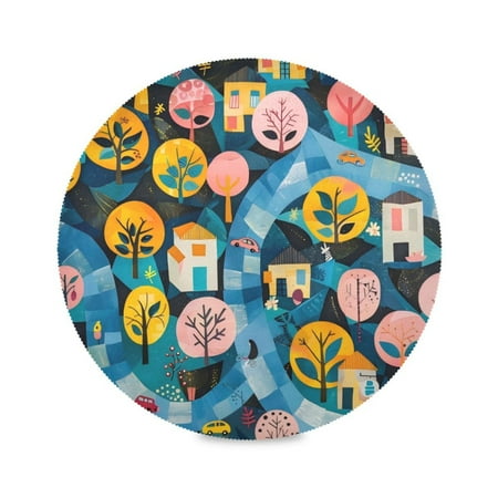 Round Plate Mat 15.4x15.4 Inchesx4 Placemat Table Mat Kitchen Mat Coffee Mat Fabric Thick Strong Wear-Resistant Heat Resistance Tree and House 
Round Plate Mat 15.4x15.4 Inchesx4 Placemat Table Mat Kitchen Mat Coffee Mat Fabric Thick Strong Wear-Resistant Heat Resistance Tree and House