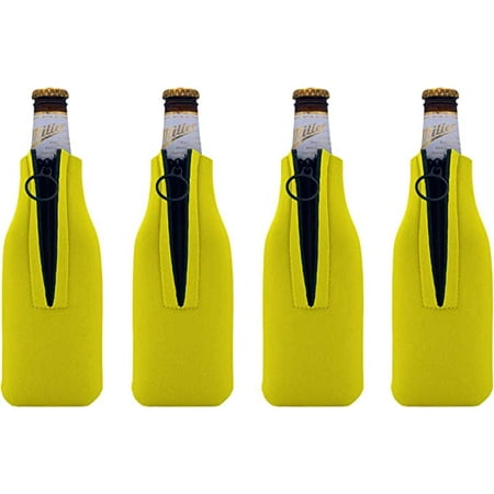 Blank Soft Foam Zipper Beer Bottle Coolie (4 Pack Yellow)