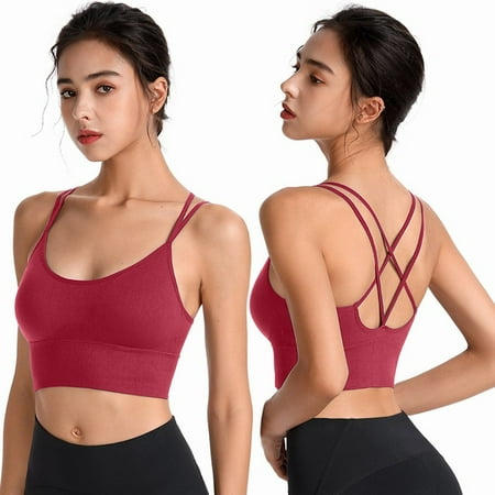 

Cathalem Large Size Bras 2PC Womens Back Sport Bras Padded Strappy Cropped Bras For Yoga Workout Fitness Low Impact Workout Bra Underwear X-Large