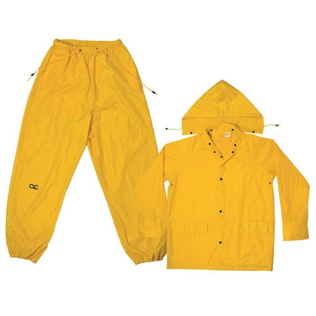 3-PIECE MEDIUM-WEIGHT YELLOW POLYESTER RAIN SUIT SIZE LARGE