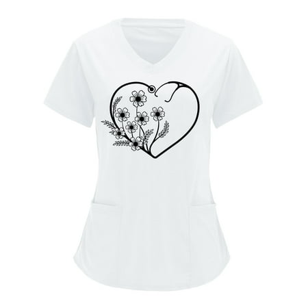 Funicet Plus Size Tops for Women Scrubs Tops Plus Size Working Uniform With Pockets Short Sleeve V-neck Nursing Uniform Cute Printed Blouse
Funicet Plus Size Tops for Women Scrubs Tops Plus Size Working Uniform With Pockets Short Sleeve V-neck Nursing Uniform Cute Printed Blouse