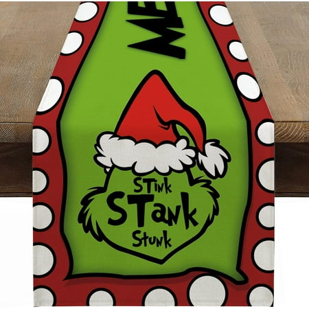 

SPXUBZ Christmas Table Runner Red White Polka Dot Merry Christmas Grinch Christmas Table Runner Suitable for Christmas Kitchen Dining Table Table Holiday Decoration