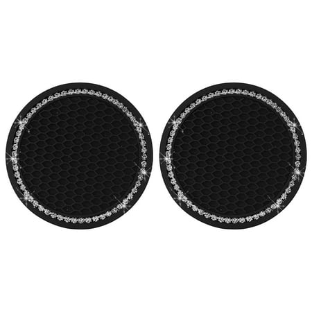 2pcs Mat Silicone Car Cup Coaster For Women Bling Diamond Interior Accessory