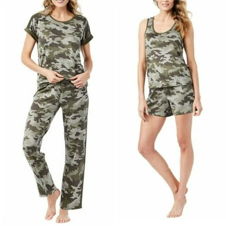

Lucky Brand Women s Plus 4-Piece Super Soft Camo Print Lounge Pajama Set - Tee Tank Shorts Pants