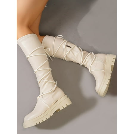 Tie Leg Design Side Zip Boots Women‘s Footwear