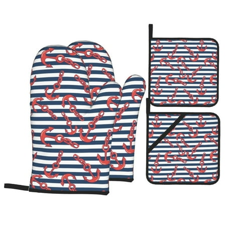 Oven Mitts and Pot Holders 4 Piece vintage red anchor blue stripe High Heat Slip Resistant Oven Mitt and Trivets Set Kitchen Oven Glove Pot Holders for Cooking Baking Grilling
Oven Mitts and Pot Holders 4 Piece vintage red anchor blue stripe High Heat Slip Resistant Oven Mitt and Trivets Set Kitchen Oven Glove Pot Holders for Cooking Baking Grilling