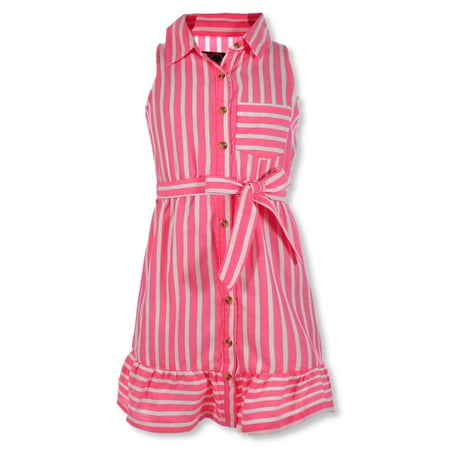 Chillipop Girls Striped Dress - coral 3t (Toddler)
