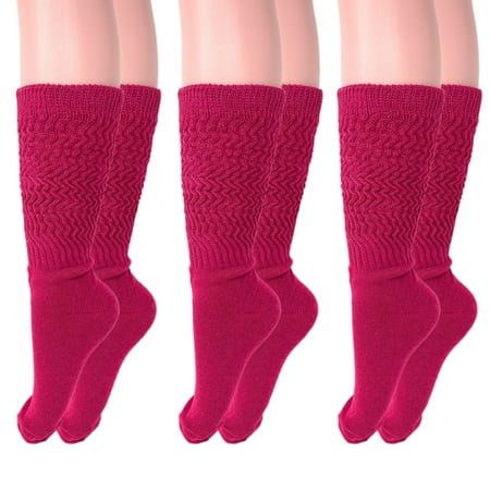 Long Cotton Lightweight Slouch Socks 3 PAIRS Fuschia Boot Socks Size 9-11