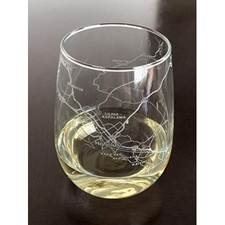 Stemless 17oz Wine Glass Urban City Map Honolulu Hawaii