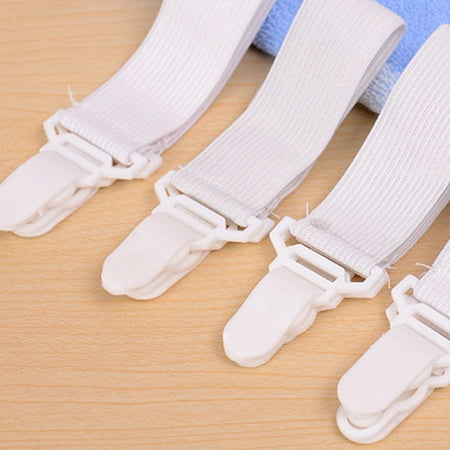 LINMOUA 4pcs White Skid Elastic Band Retaining Clip for Fixed Bedspreads