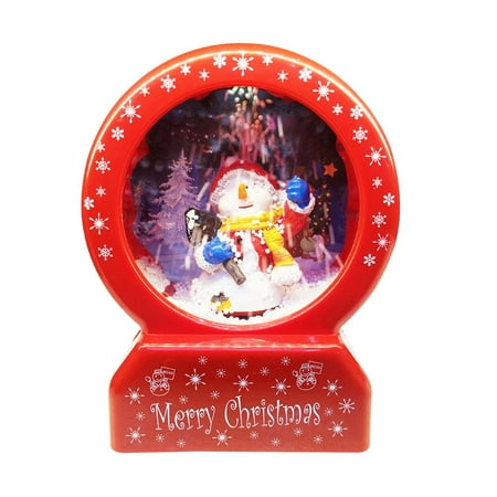 Elegantoss Lighted Christmas Snow Globe Red Circular Music Box with Snowman Inside, Falling Snowflakes, Music Playing USB Lined or Battery Operated
