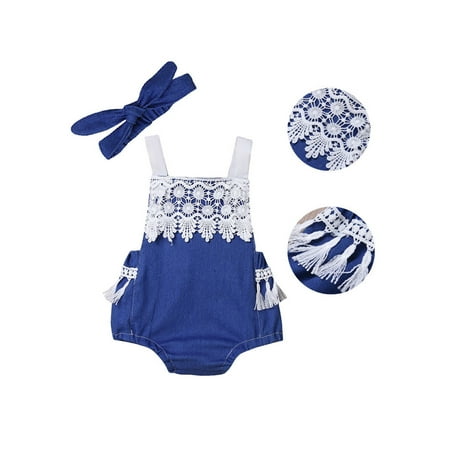 Baby Summer Romper with Bow Hair Band Sling Lace Hollow Back Tassel Romper Back Adjustable Straps Jumpsuit Blue 0-24 Months
Baby Summer Romper with Bow Hair Band Sling Lace Hollow Back Tassel Romper Back Adjustable Straps Jumpsuit Blue 0-24 Months