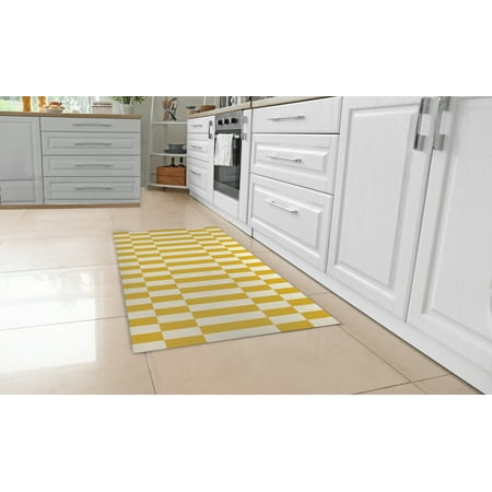 HORIZONTAL CHECKS YELLOW Kitchen Mat By Becky Bailey