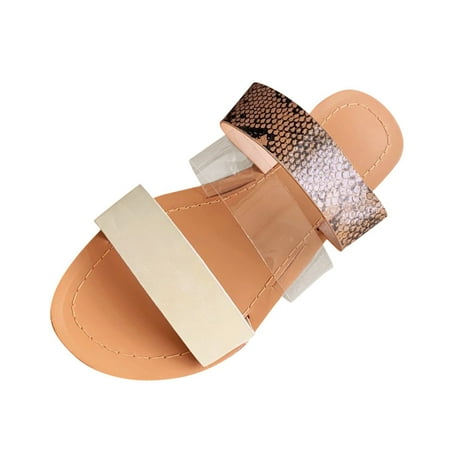 Ladies Summer Fashion Plus Size Snake Print Leisure One-Word Sandals