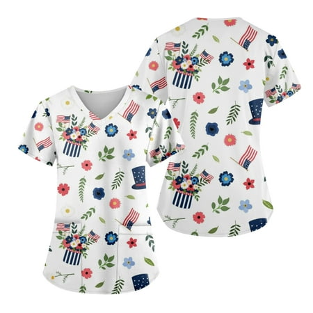 Sksloeg Scrub Tops Women Patriotic Women Short Sleeve Tops Working Uniform American Flag Star Print Scrub Tops with Pocket Blouse Green L
Sksloeg Scrub Tops Women Patriotic Women Short Sleeve Tops Working Uniform American Flag Star Print Scrub Tops with Pocket Blouse Green L