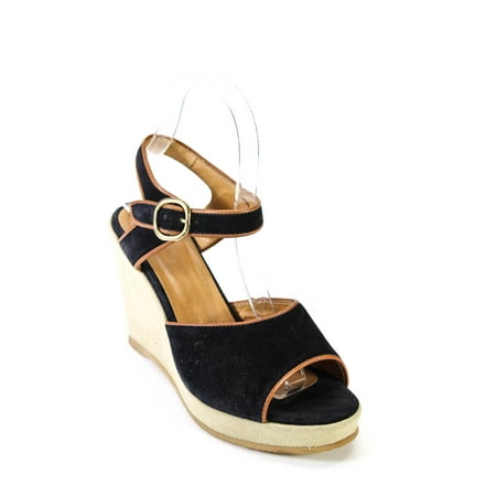 Pre-owned|Arc Womens Suede Ankle Strap Platform Wedges Black Size 37 7