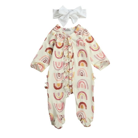 2Pcs Newborn Infant Baby Girl Boy Spring One Piece Romper Long Sleeve Rainbow Print Footed Jumpsuit Headband
2Pcs Newborn Infant Baby Girl Boy Spring One Piece Romper Long Sleeve Rainbow Print Footed Jumpsuit Headband