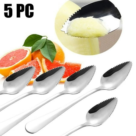 5PC Thick Stainless Steel Grapefruit Spoon Dessert Spoon Serrated Edge