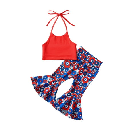 Frobukio Independence Day Kids Toddler Girls Pants Suit Casual Sleeveless Hanging Neck Vest + Floral Flare Pants Dark Blue 12-18 Months
Frobukio Independence Day Kids Toddler Girls Pants Suit Casual Sleeveless Hanging Neck Vest + Floral Flare Pants Dark Blue 12-18 Months