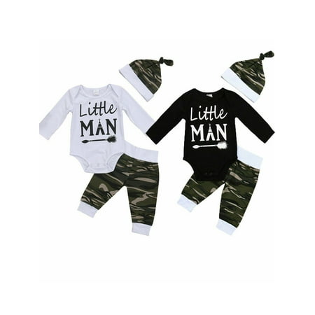 3PCS Newborn Infant Baby Boys Girls Little Man Letter Romper Camouflage Pants Hat Outfits Clothes Set
3PCS Newborn Infant Baby Boys Girls Little Man Letter Romper Camouflage Pants Hat Outfits Clothes Set