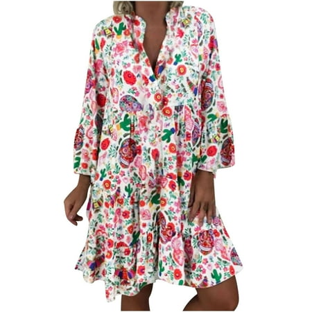 Summer Dresses for Women 2023 Spring Plus Size Casual V-neck Dress Three-quarter Sleeve Button Print Dress Pink M
Summer Dresses for Women 2023 Spring Plus Size Casual V-neck Dress Three-quarter Sleeve Button Print Dress Pink M