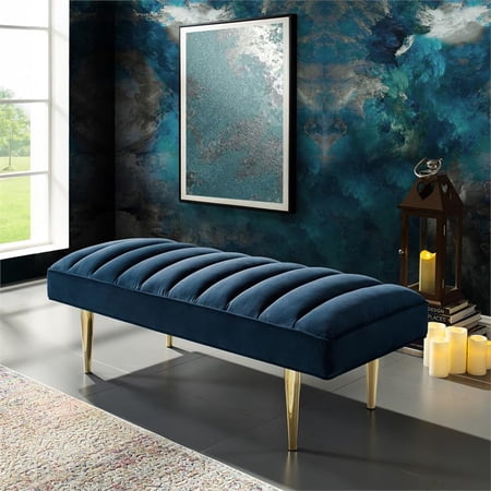 Darian Tufted Velvet Bench with Metal Legs Navy/Gold