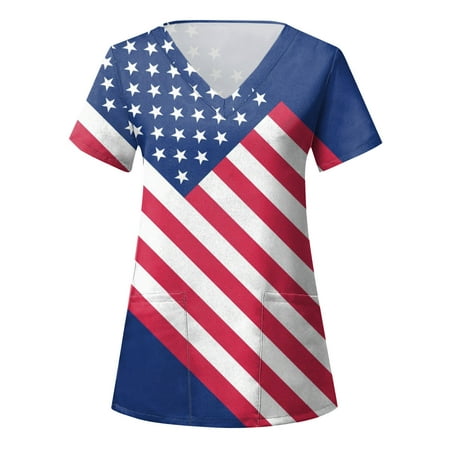 4th Of July American Flag Tops Scrubs For Women Tops Printed Print Daily Summer Shirts V Neck Tank Print Blouse Short Sleeve Workout Casual Loose Tees With Pocket Nursing Uniforms For Women
4th Of July American Flag Tops Scrubs For Women Tops Printed Print Daily Summer Shirts V Neck Tank Print Blouse Short Sleeve Workout Casual Loose Tees With Pocket Nursing Uniforms For Women