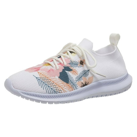 JHLZHS Womens Slip On Shoes Ladies Flyweaving Mesh Sports Casual Socks Shoes Breathable Plus Size Lightweight Running Shoes Sneakers Casual Shoes White