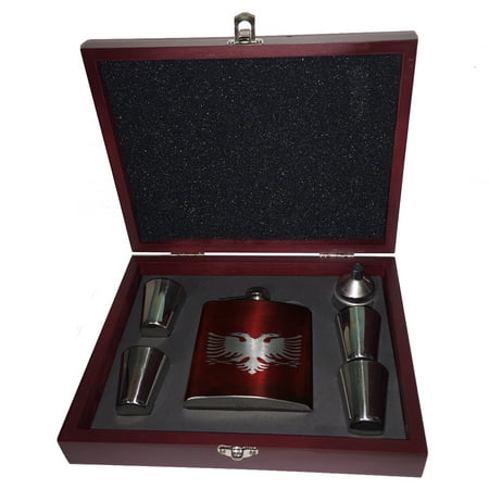 KuzmarK 6 oz. Stainless Steel Flask Set in Rose Wood Presentation Box - Albanian Flag
KuzmarK 6 oz. Stainless Steel Flask Set in Rose Wood Presentation Box - Albanian Flag