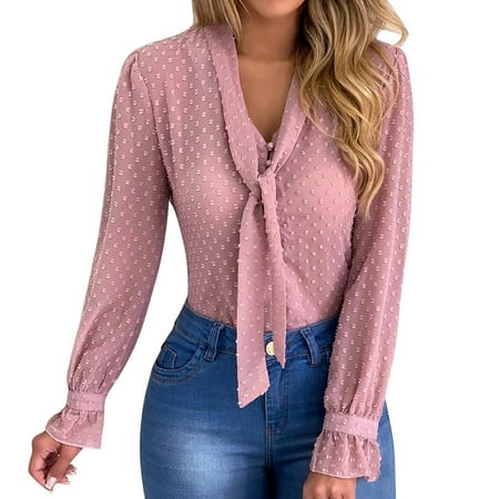 Women V-Neck Long Sleeve Sexy Chiffon Sheer Mesh Tieup Dot Top Shirt Blouse black long sleeve shirt women corset tops for women Pink M
Women V-Neck Long Sleeve Sexy Chiffon Sheer Mesh Tieup Dot Top Shirt Blouse black long sleeve shirt women corset tops for women Pink M