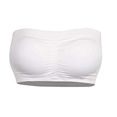 

Gyouwnll Double Women Plus Size Strapless Bra Bandeau Tube Removable Padded Top Stretchy White L